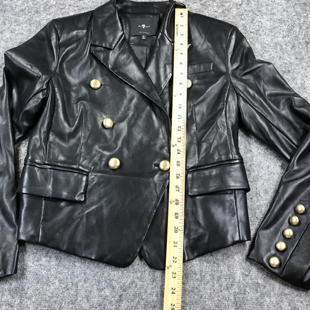 7 For All Mankind Blazer Womens M Black Faux Leather Double Breasted Military - Picture 9 of 15